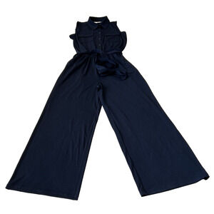 Chico's Women's Jumpsuit Wide Leg Navy Sz 1 US M Belted Collared Belt NWOT